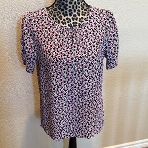 Talbots Black and Pink Floral Blouse